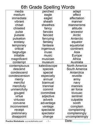 Featured image of post 6Th Grade Spelling Words Free Printable